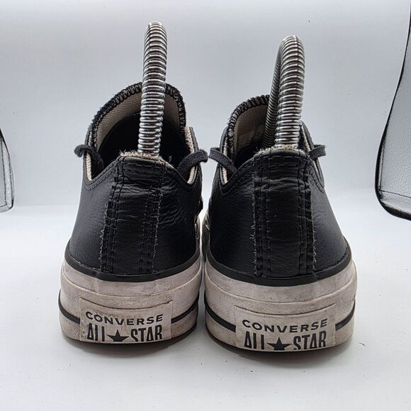 Converse All Star Women’s Size 5.5 Black Leather Low Top Sneakers Casual Shoes - Picture 5 of 13